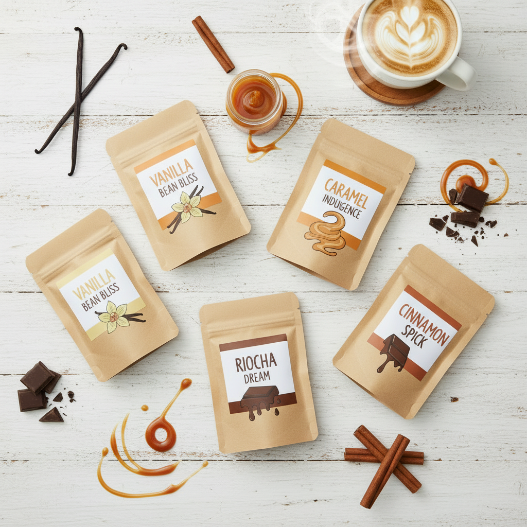 Flavored Coffee Sample Pack - Vanilla, Caramel, Chocolate & Cinnamon