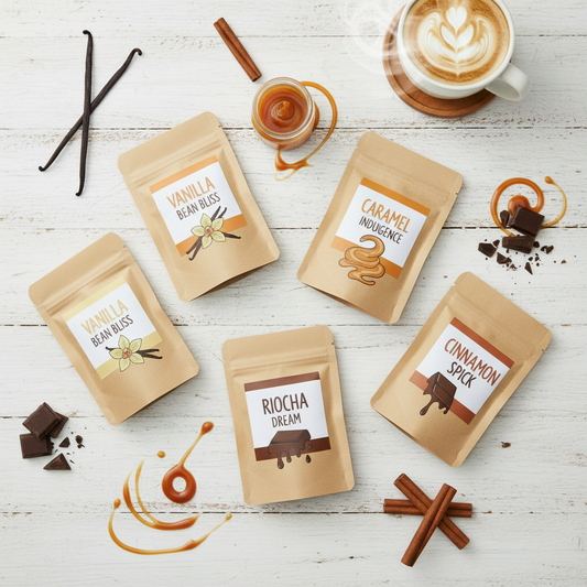 Flavored Coffee Sample Pack - Vanilla, Caramel, Chocolate & Cinnamon